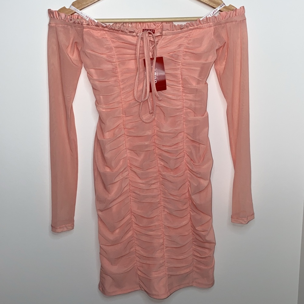 Guess Mesh Off-The-Shoulder Dress